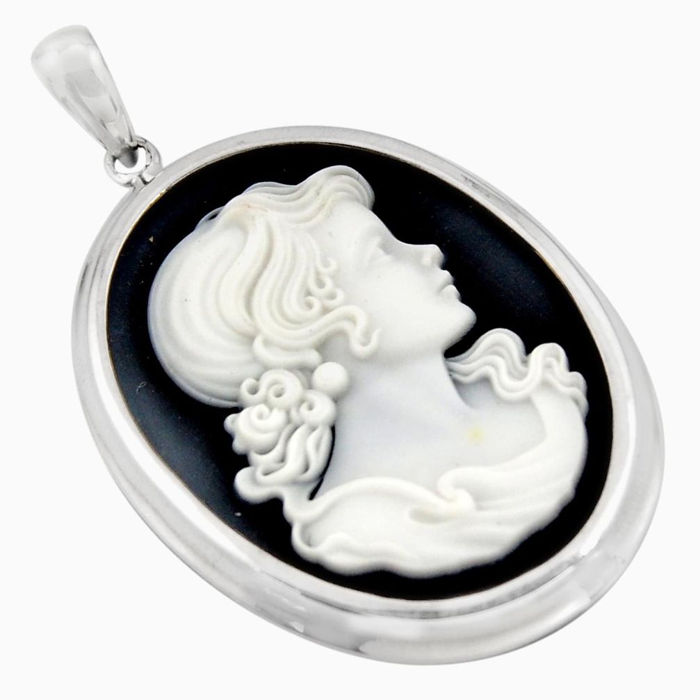 22.59cts white lady cameo oval 925 sterling silver pendant jewelry c6821