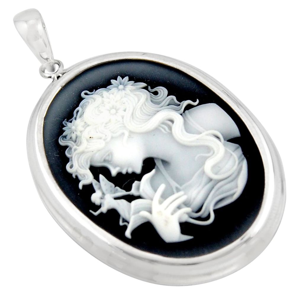 23.11cts white lady angel cameo 925 sterling silver pendant jewelry c6822