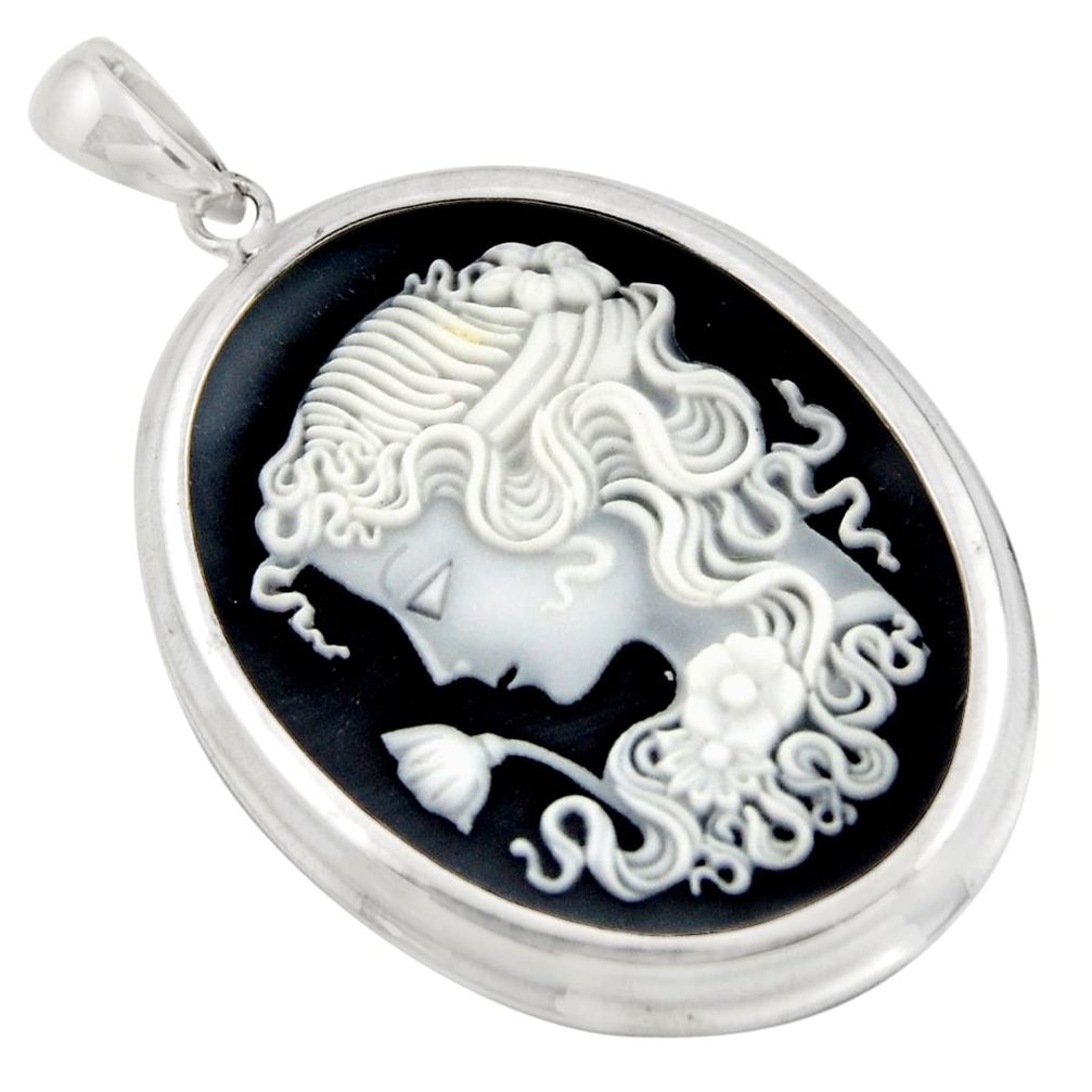 24.62cts white lady flower cameo 925 sterling silver pendant jewelry c6823