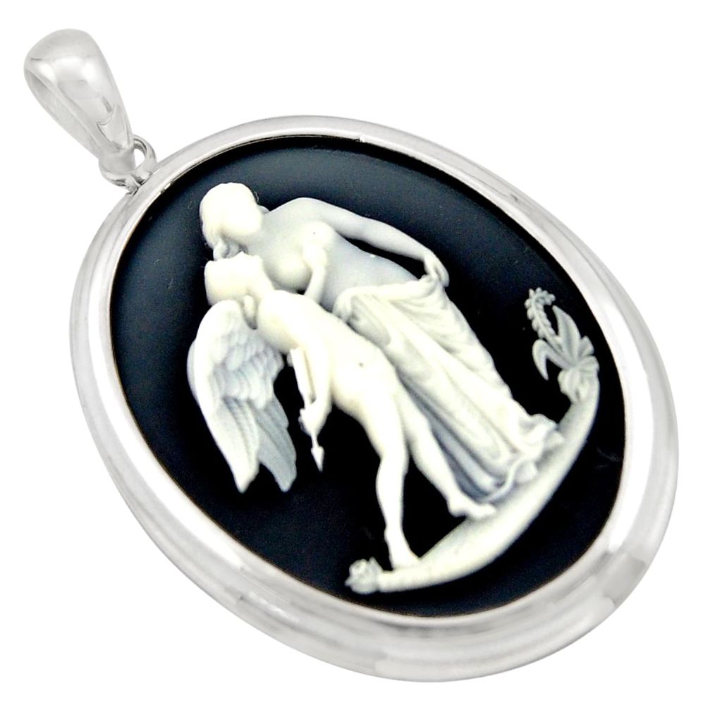 24.65cts white mother baby love cameo 925 sterling silver pendant jewelry c6825