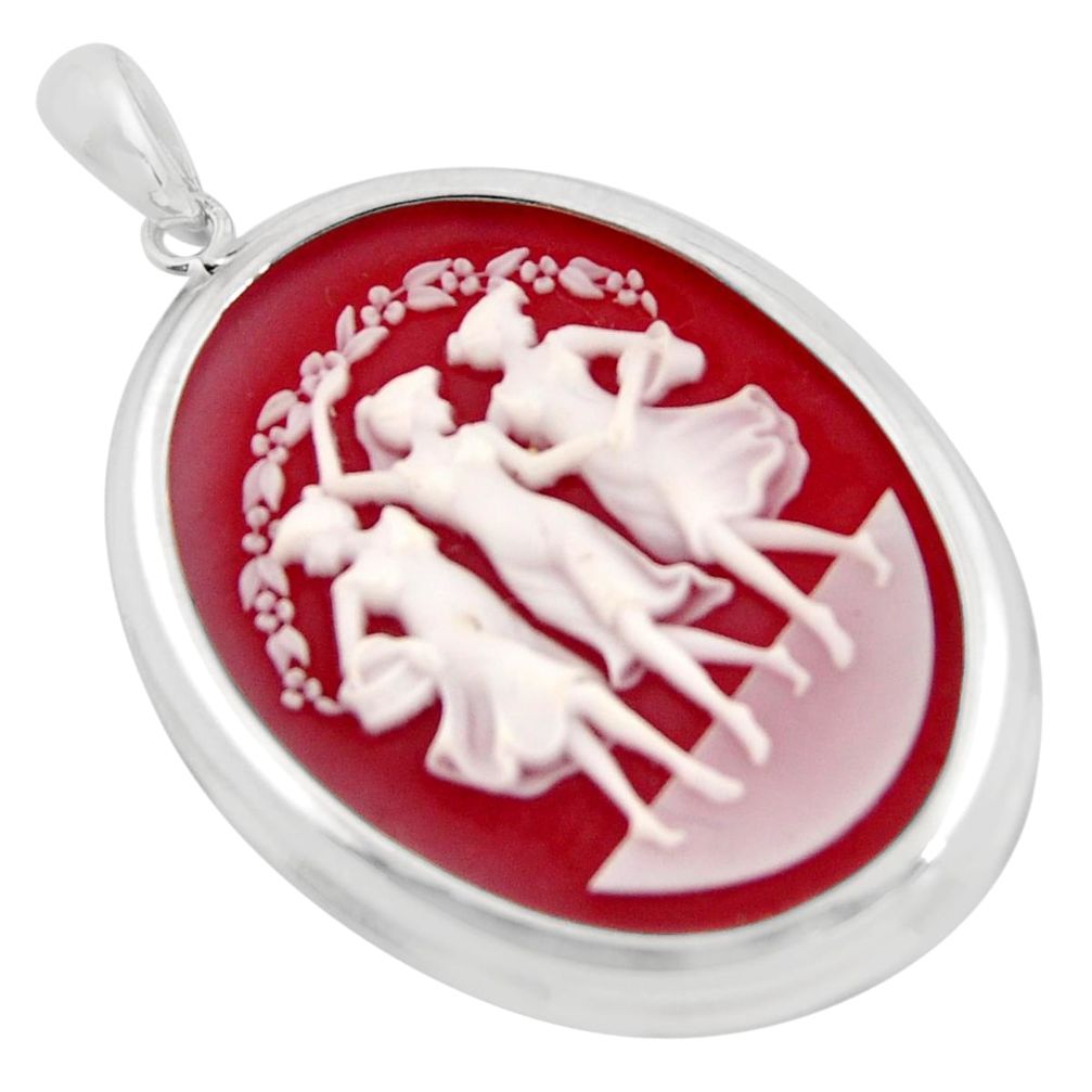 27.79cts three muses dancing cameo 925 sterling silver pendant jewelry c6832