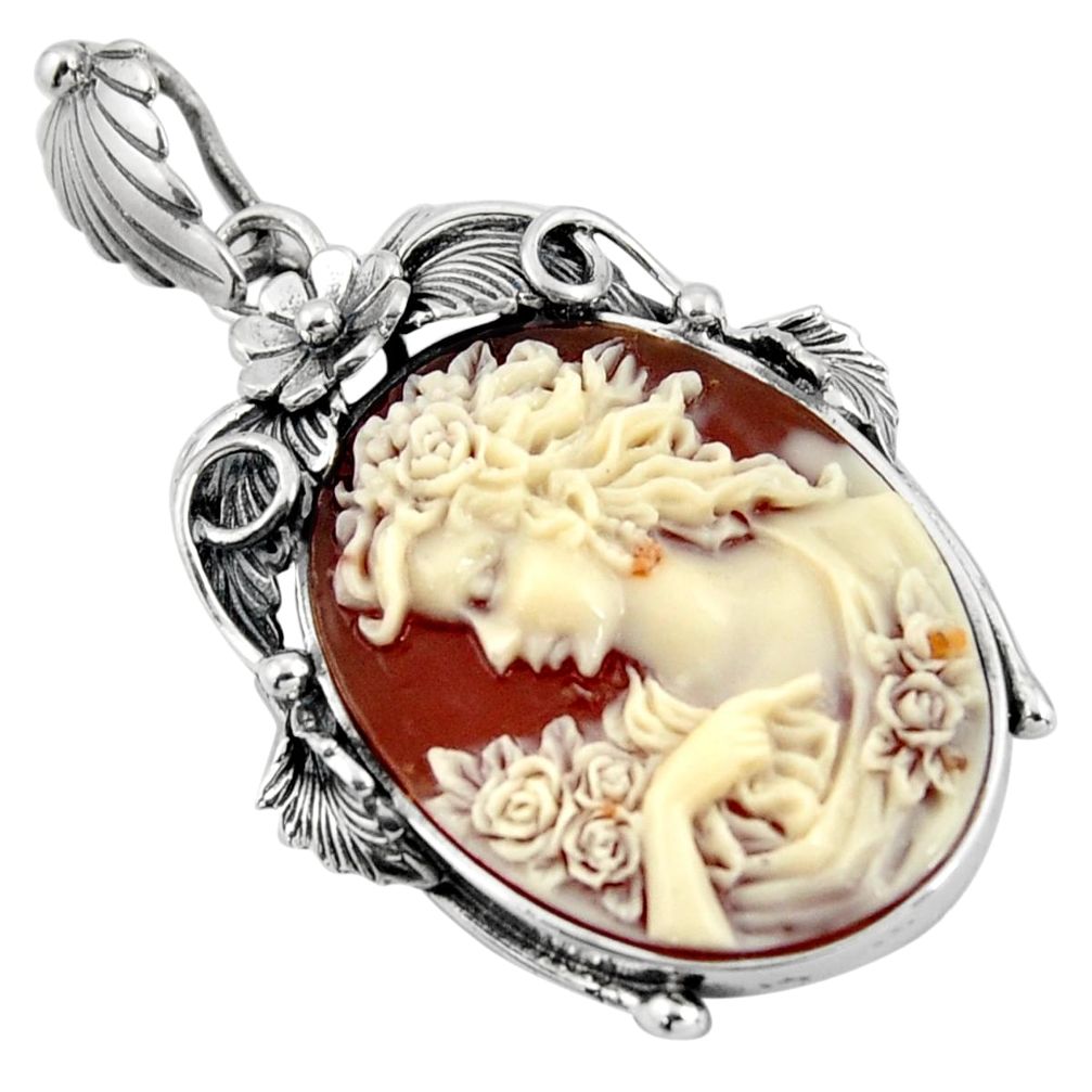 26.16cts victorian white lady cameo 925 sterling silver pendant jewelry c6836