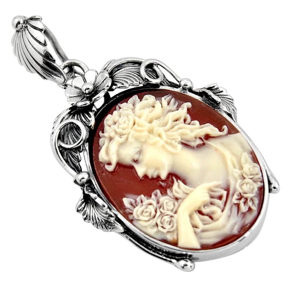 26.09cts victorian white lady cameo 925 sterling silver pendant jewelry c6839