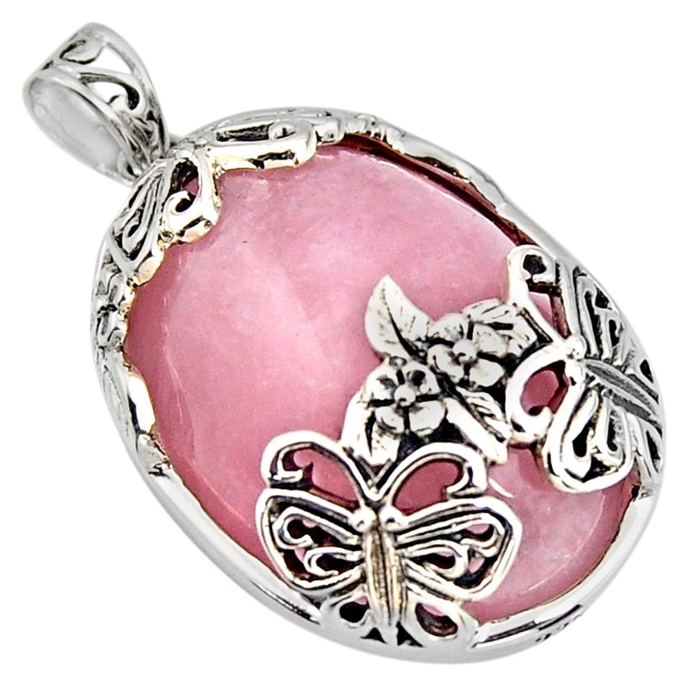 33.70cts natural pink rose quartz 925 sterling silver butterfly pendant c6846