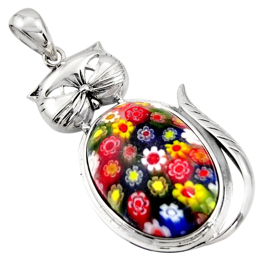 31.72cts multi color italian murano glass 925 sterling silver cat pendant c6852