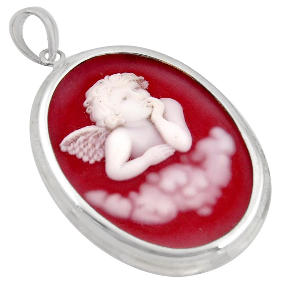 23.11cts white baby wing cameo 925 sterling silver pendant jewelry c6863