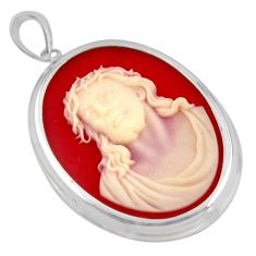 24.10cts white jesus cameo oval 925 sterling silver pendant jewelry c6867