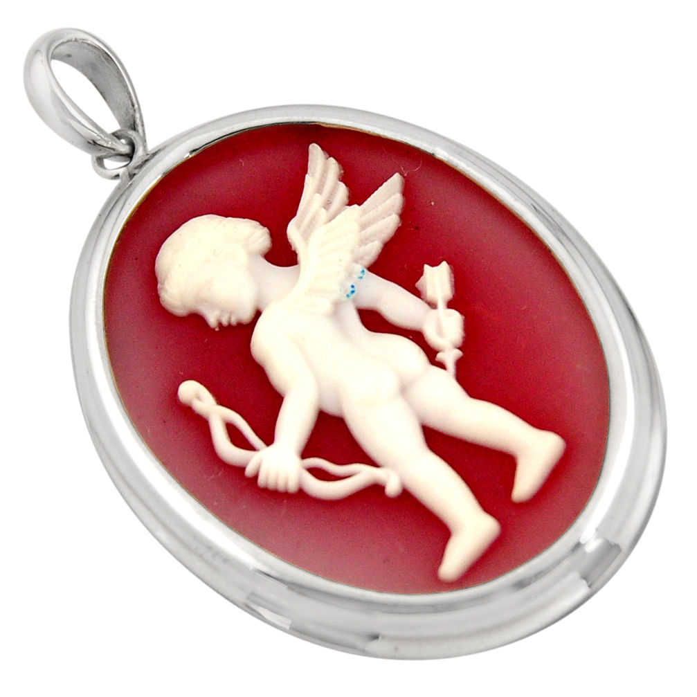 22.05cts white baby wing bow cameo 925 sterling silver pendant jewelry c6868