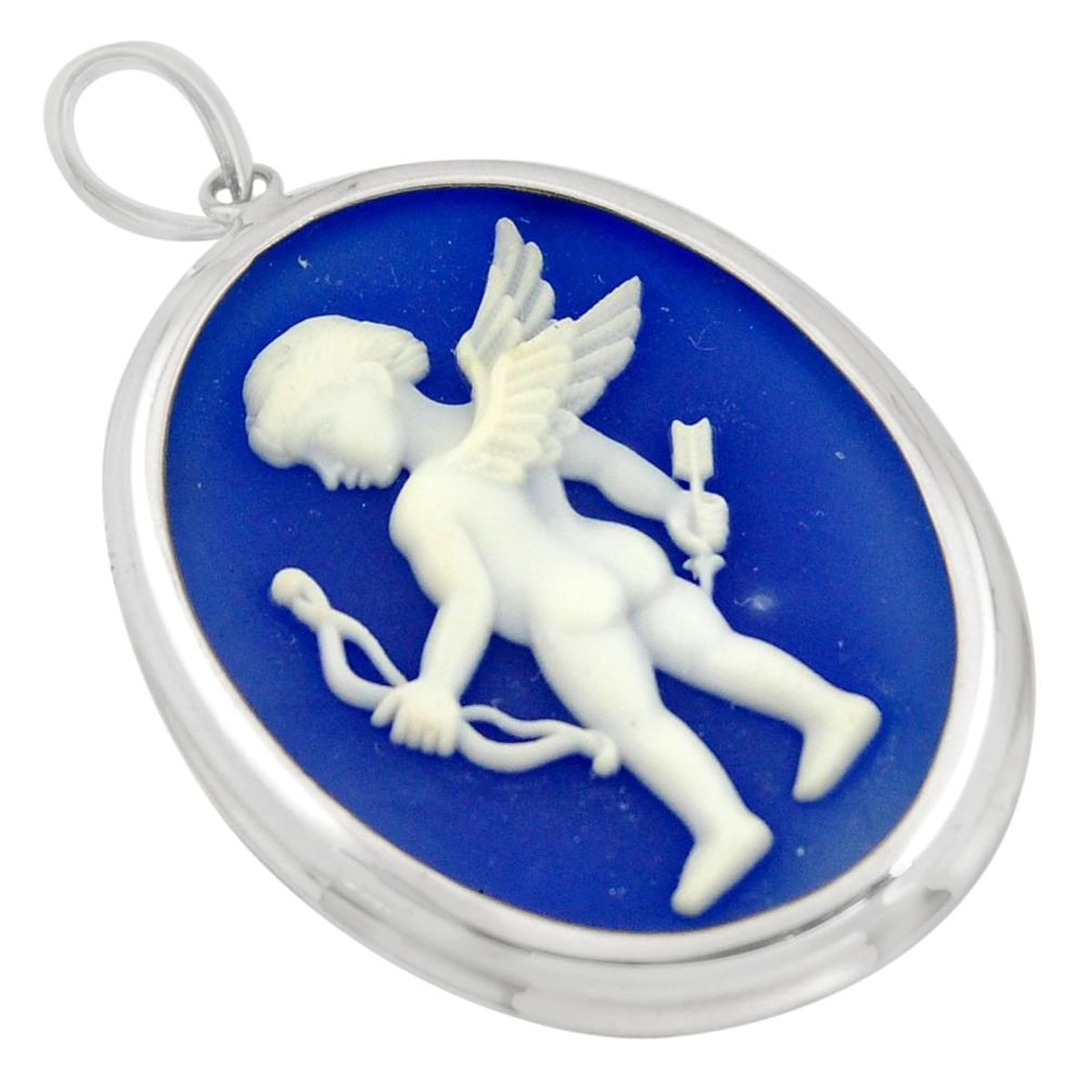 20.88cts white baby wing bow cameo 925 sterling silver pendant jewelry c6869