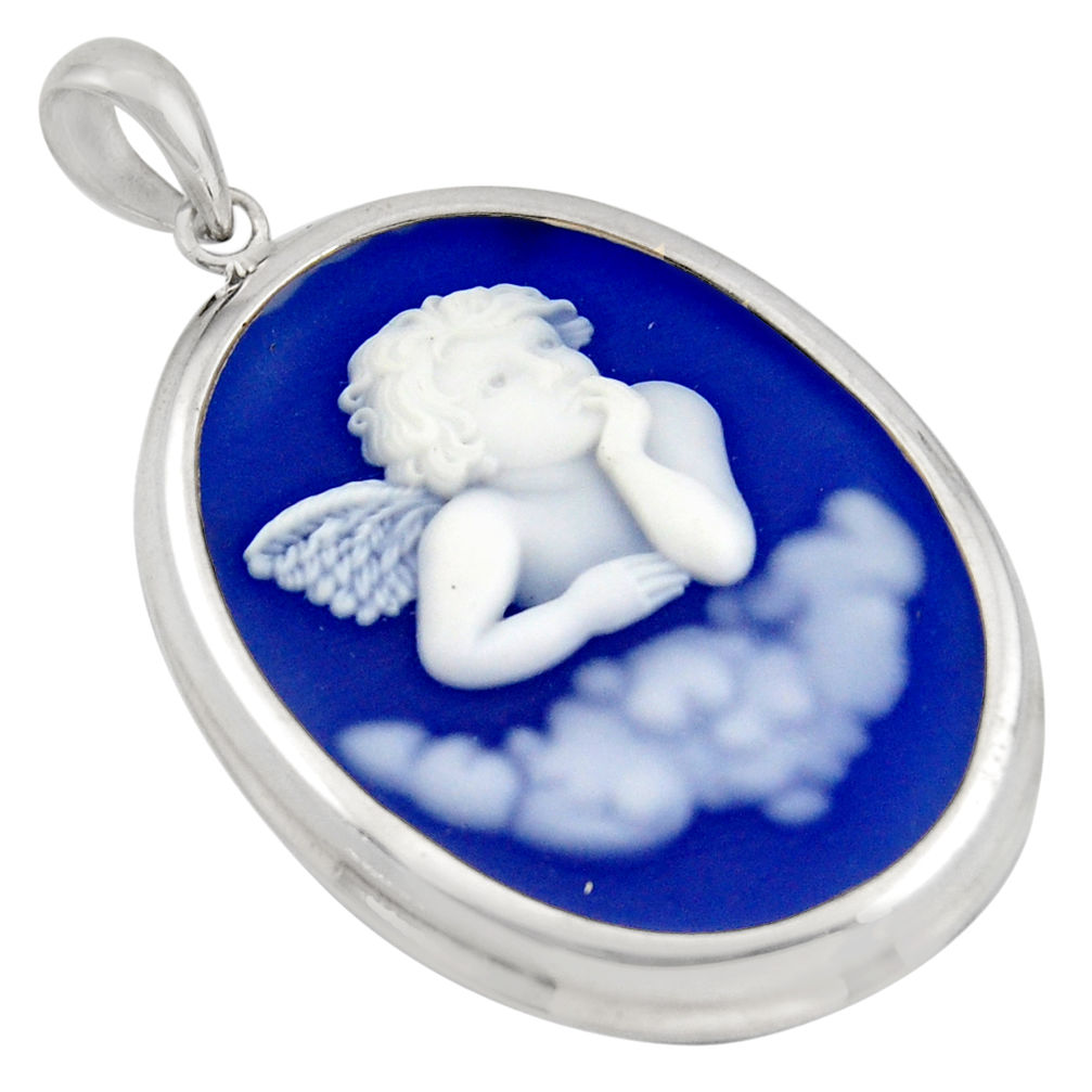 23.11cts white baby wing cameo 925 sterling silver pendant jewelry c6871