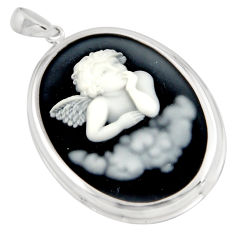 26.08cts white baby wing bow cameo 925 sterling silver pendant jewelry c6872