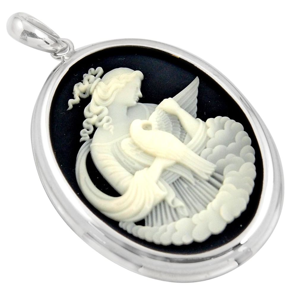 23.56cts white lady bird cameo 925 sterling silver pendant jewelry c6873