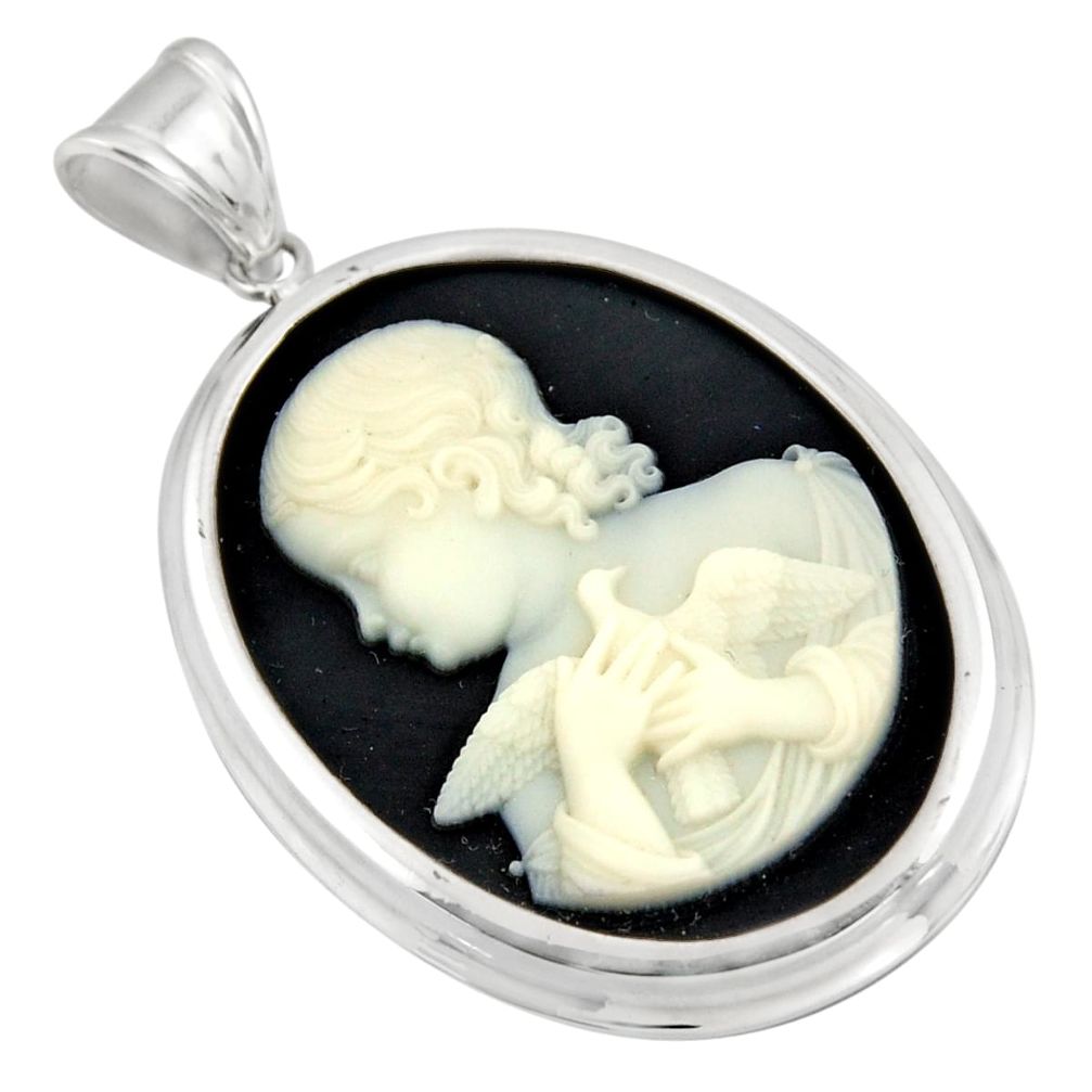 27.64cts white lady cameo oval 925 sterling silver pendant jewelry c6876