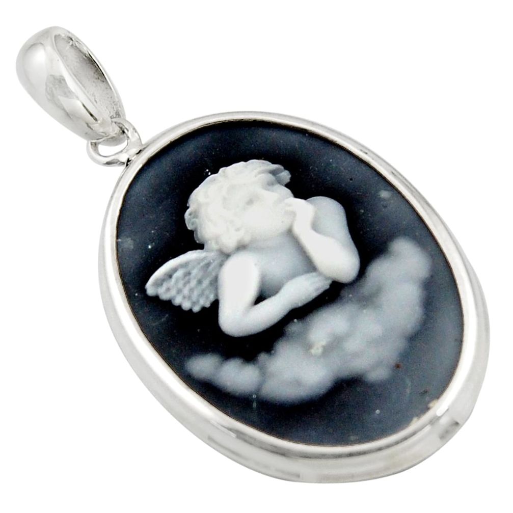 14.40cts white baby wing cameo 925 sterling silver pendant jewelry c6883