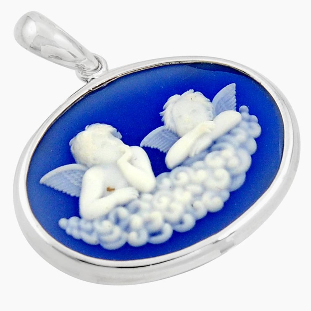 10.79cts white two baby wing cameo 925 sterling silver pendant jewelry c6892