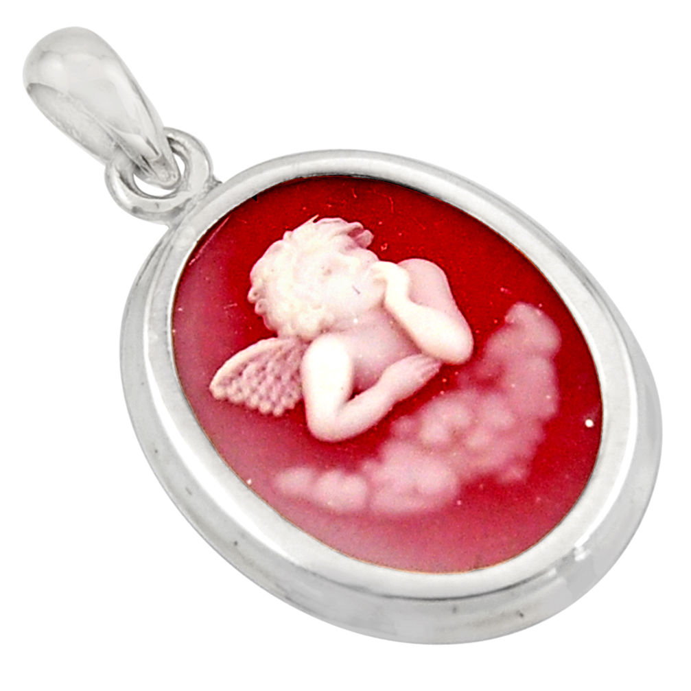 7.45cts white baby wing cameo 925 sterling silver pendant jewelry c6897