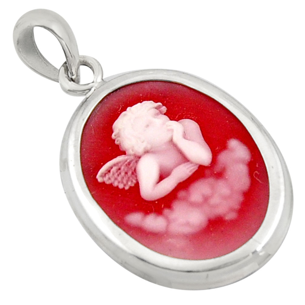 925 sterling silver 6.19cts white baby wing cameo oval pendant jewelry c6899