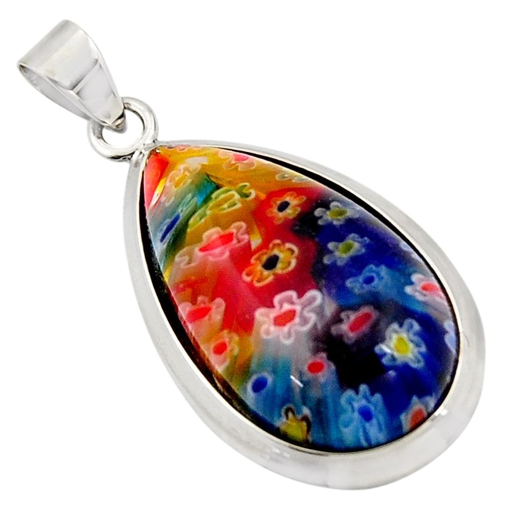 16.28cts multi color italian murano glass 925 sterling silver pendant c6902