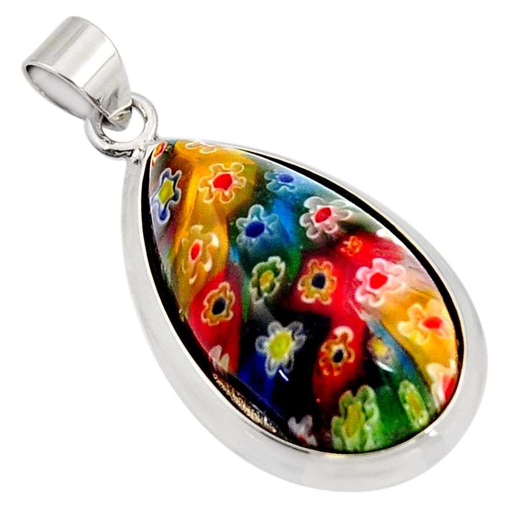 15.68cts multi color italian murano glass 925 sterling silver pendant c6905