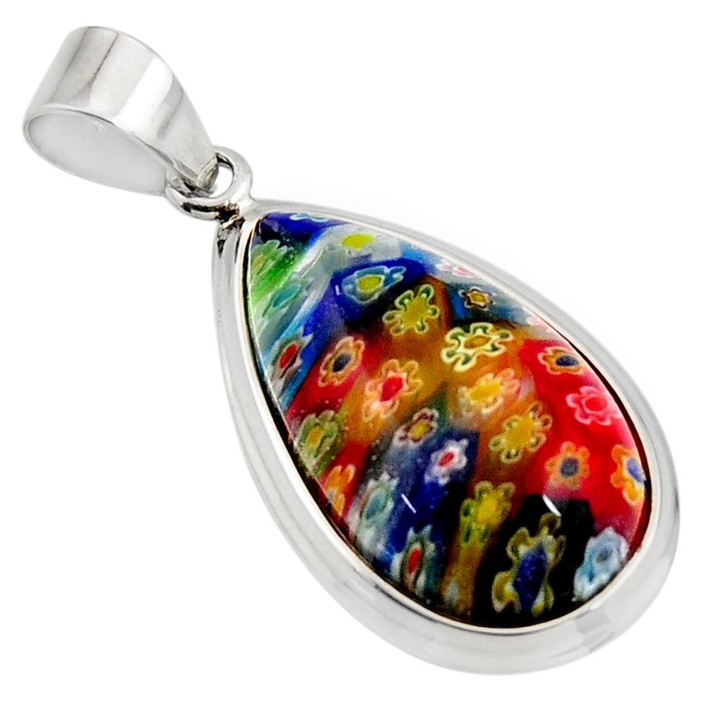 16.77cts multi color italian murano glass 925 sterling silver pendant c6908