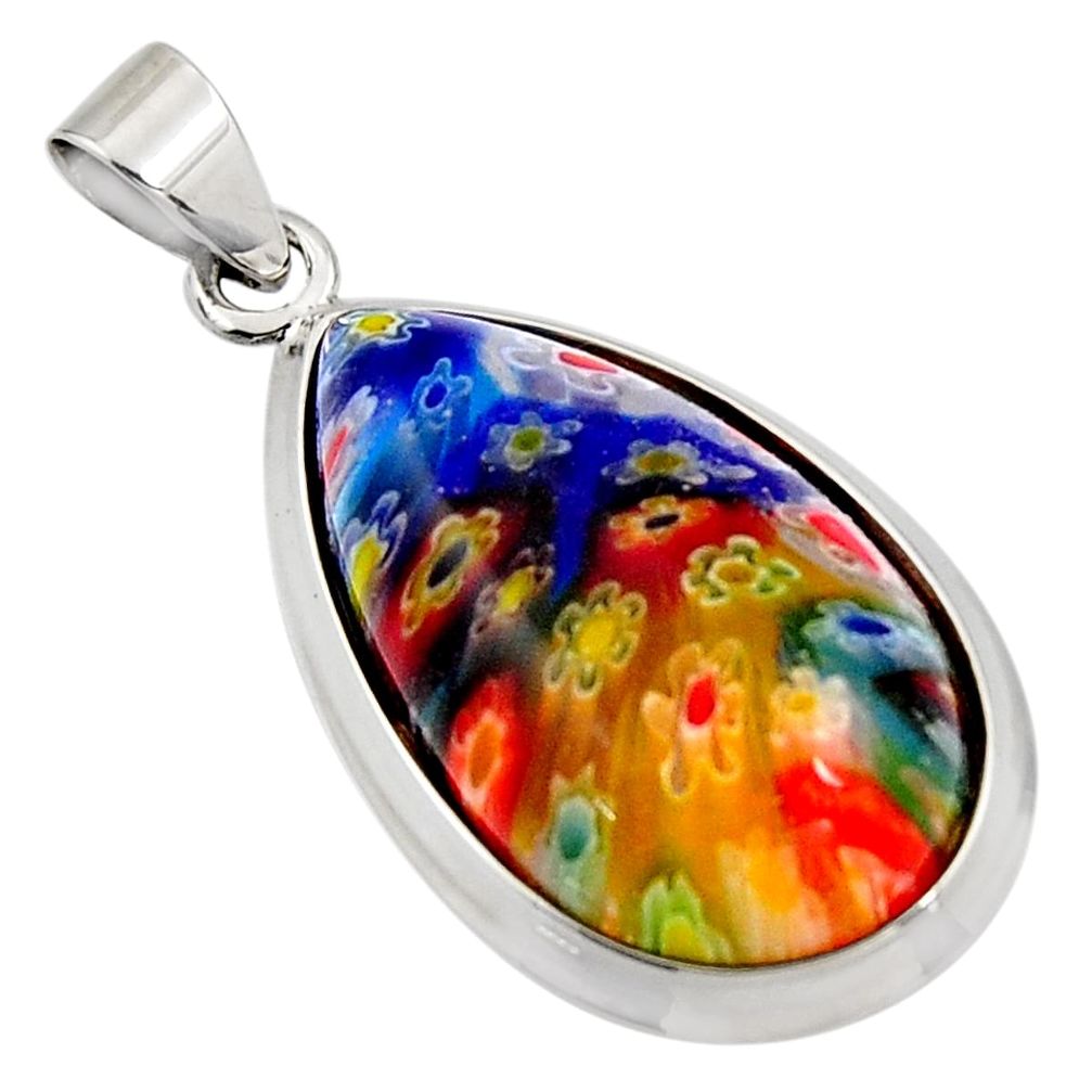 15.65cts multi color italian murano glass 925 sterling silver pendant c6909