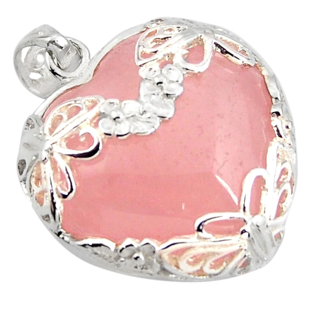 30.25cts natural pink rose quartz 925 sterling silver butterfly pendant c6915