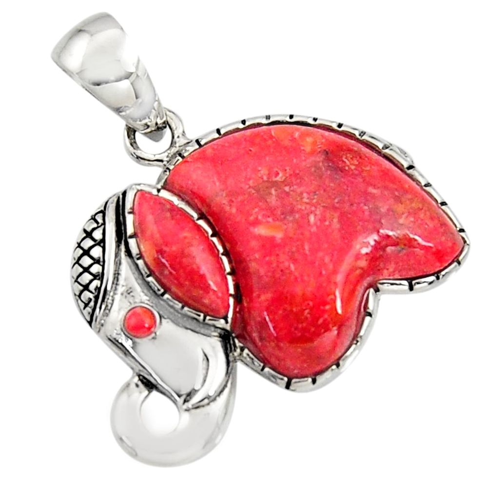 925 silver 5.45cts southwestern red copper turquoise elephant pendant c7225