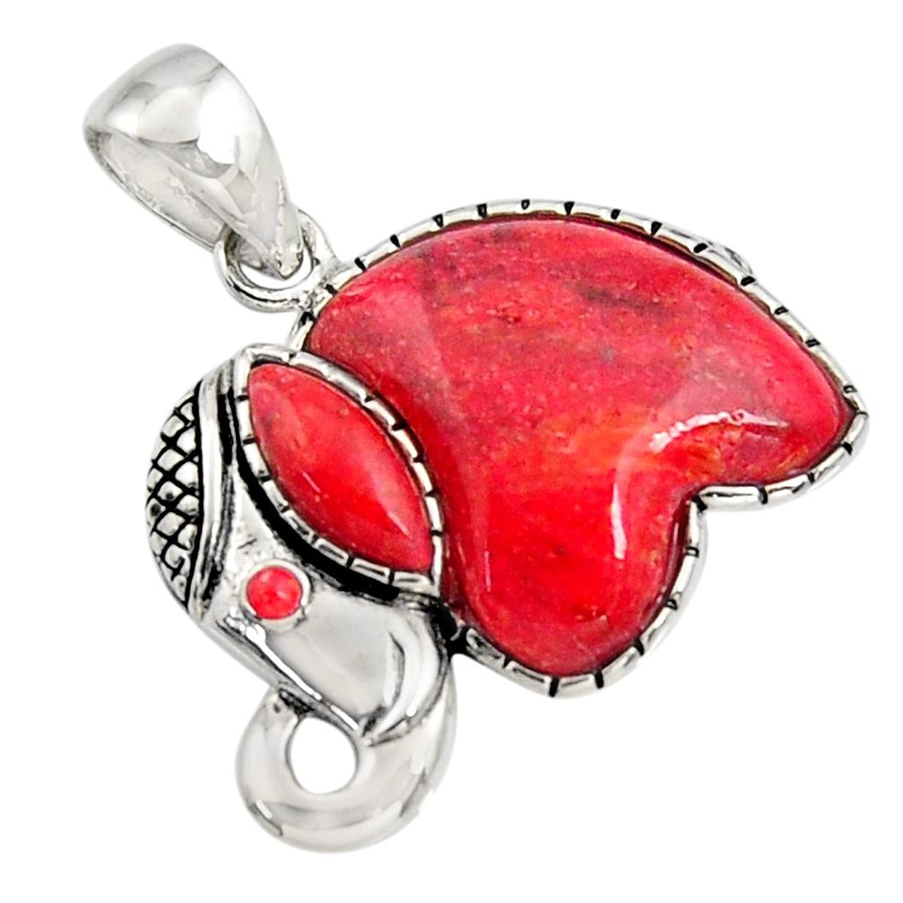5.47cts southwestern red copper turquoise 925 silver elephant pendant c7231