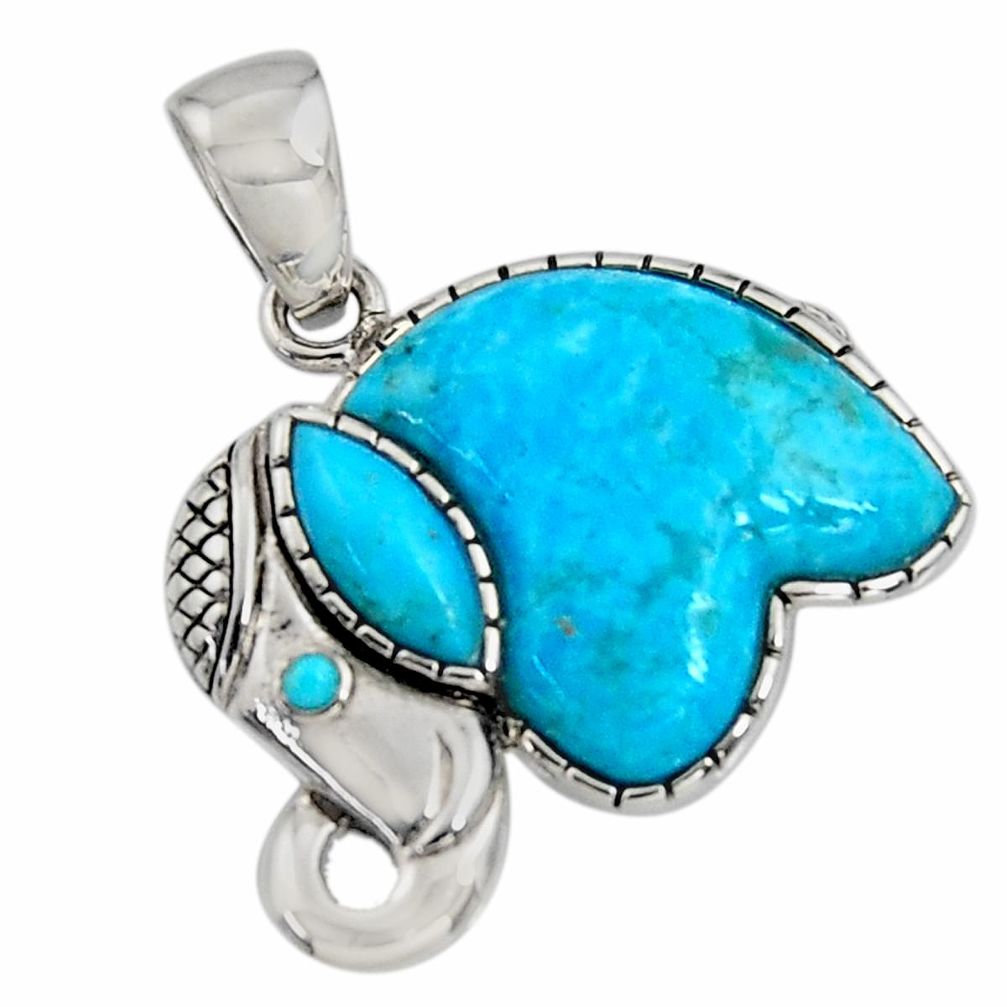 925 silver 6.04cts southwestern arizona mohave turquoise elephant pendant c7233