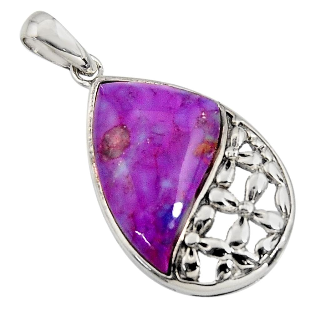 925 sterling silver 4.04cts southwestern purple copper turquoise pendant c7238