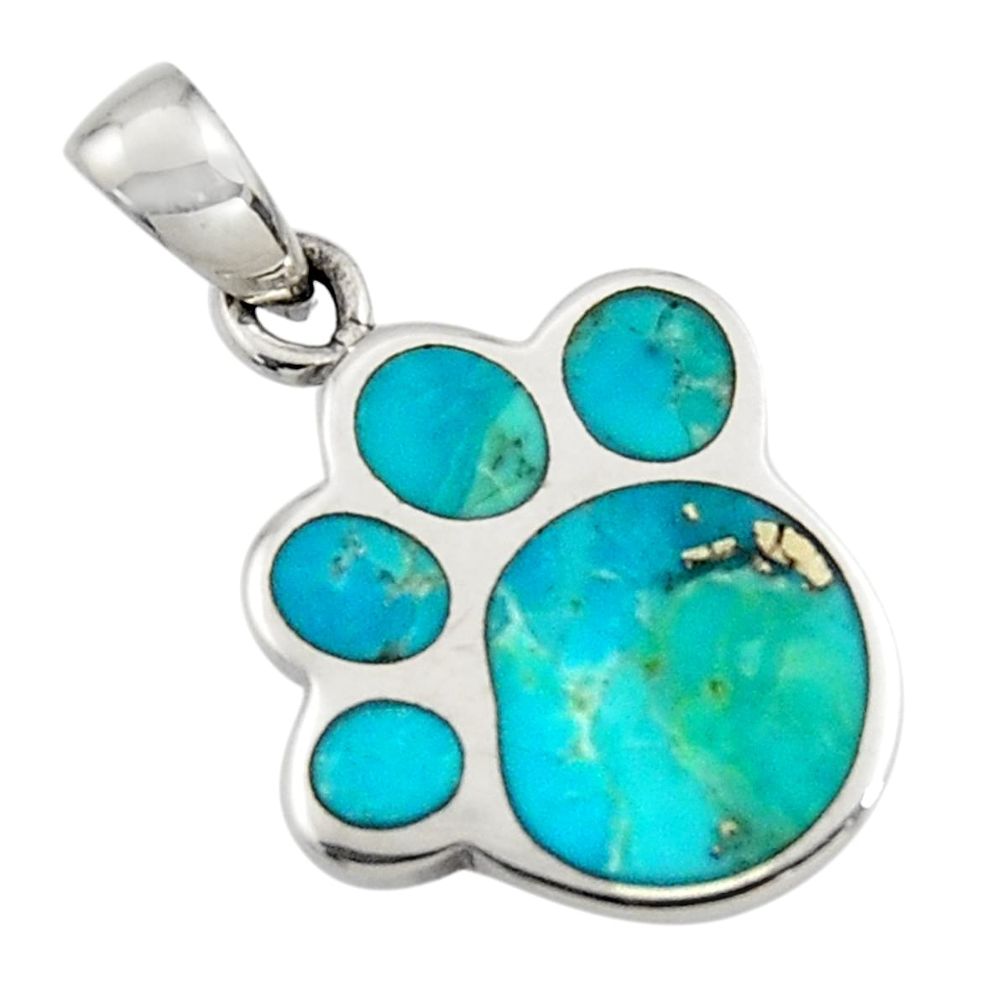 3.45gms green arizona mohave turquoise enamel 925 sterling silver pendant c7583