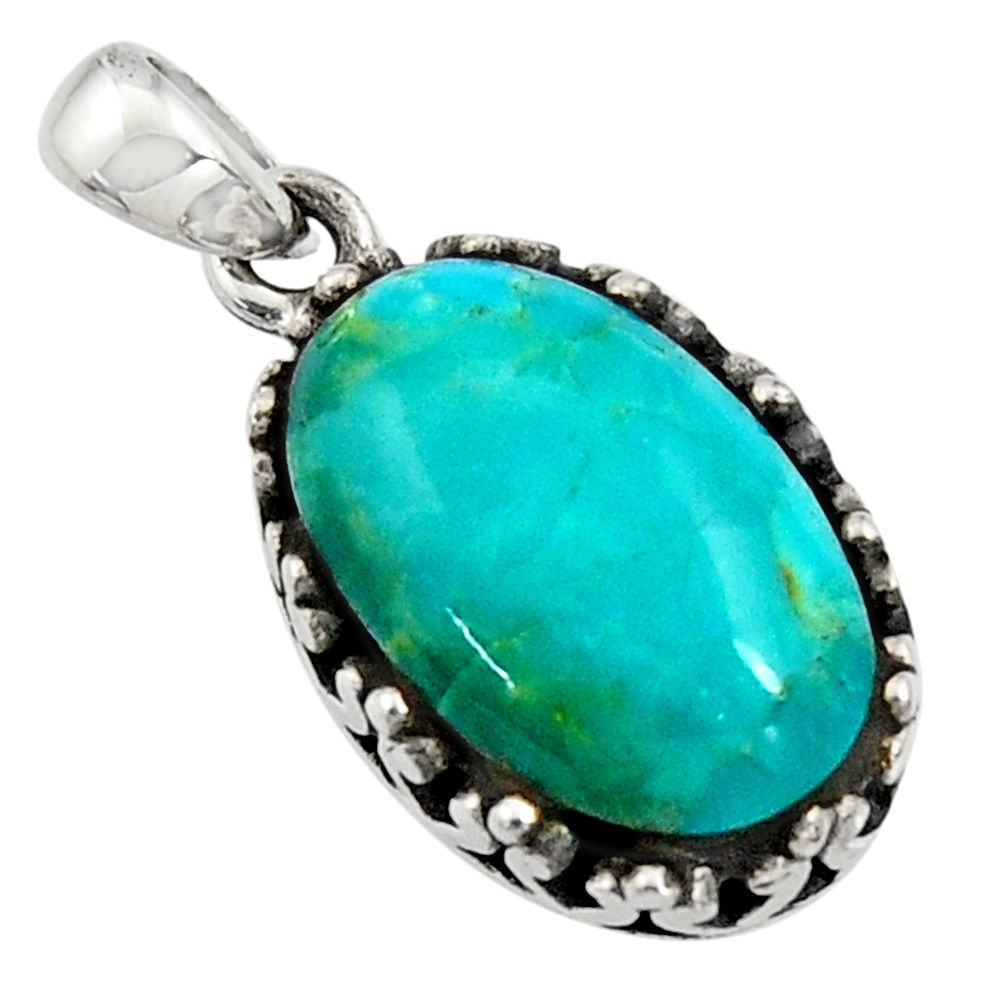 6.36cts green arizona mohave turquoise 925 sterling silver oval pendant c7586