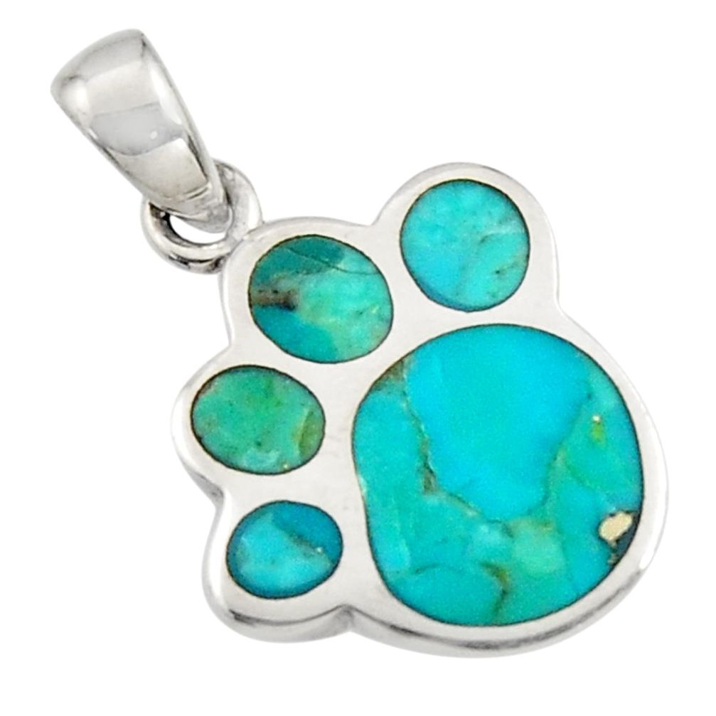 3.48gms green arizona mohave turquoise enamel 925 sterling silver pendant c7590