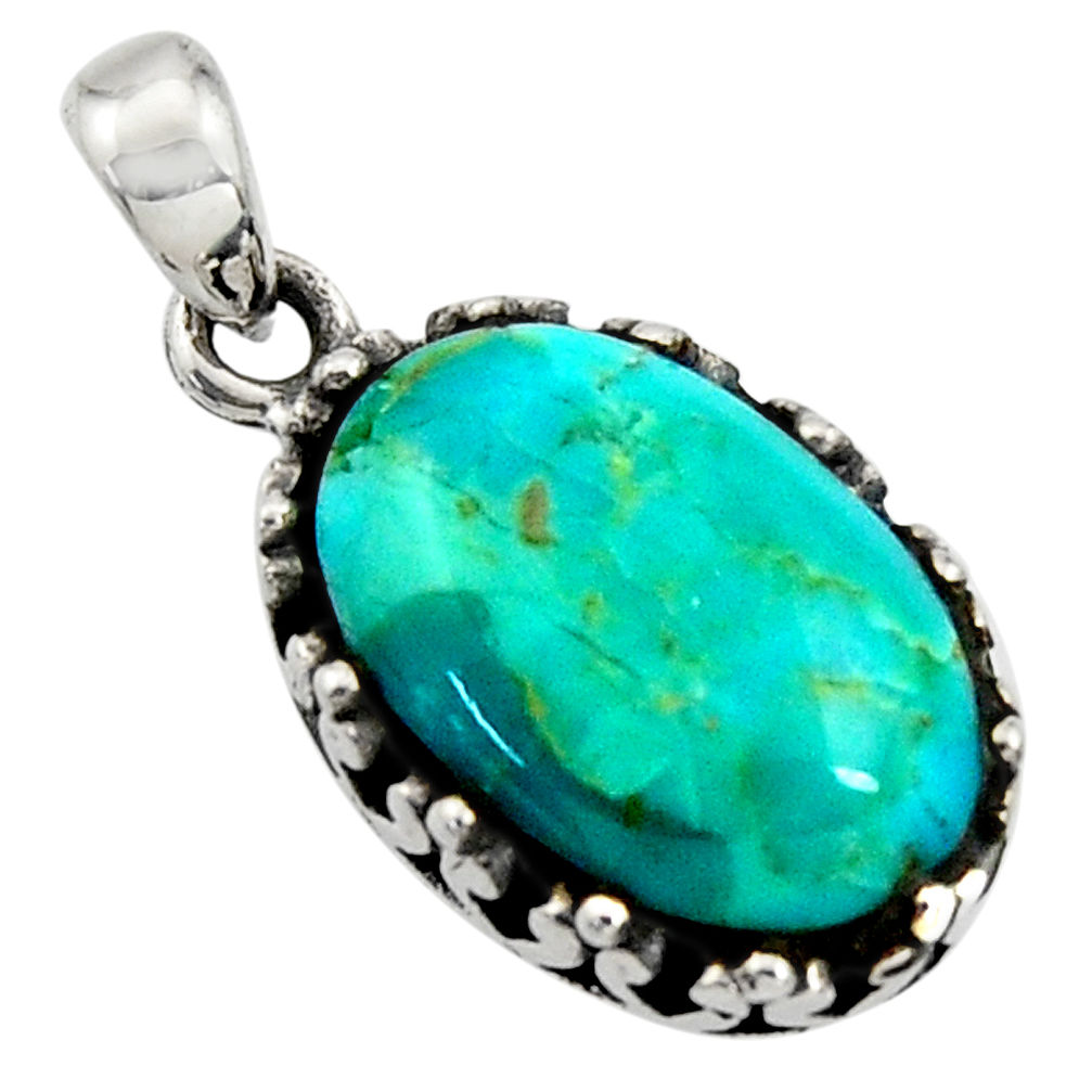 7.04cts green arizona mohave turquoise oval 925 sterling silver pendant c7597