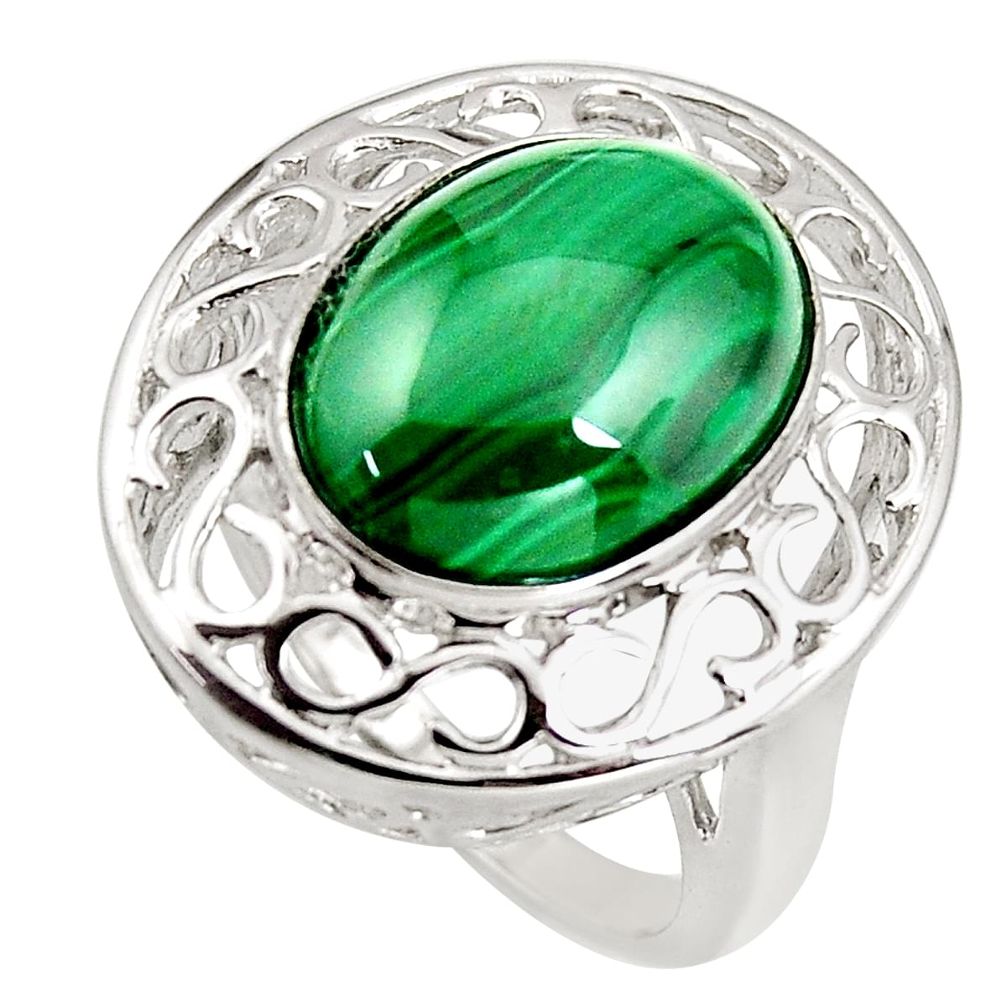11.53cts natural green malachite (pilot's stone) 925 silver ring size 9 c5476
