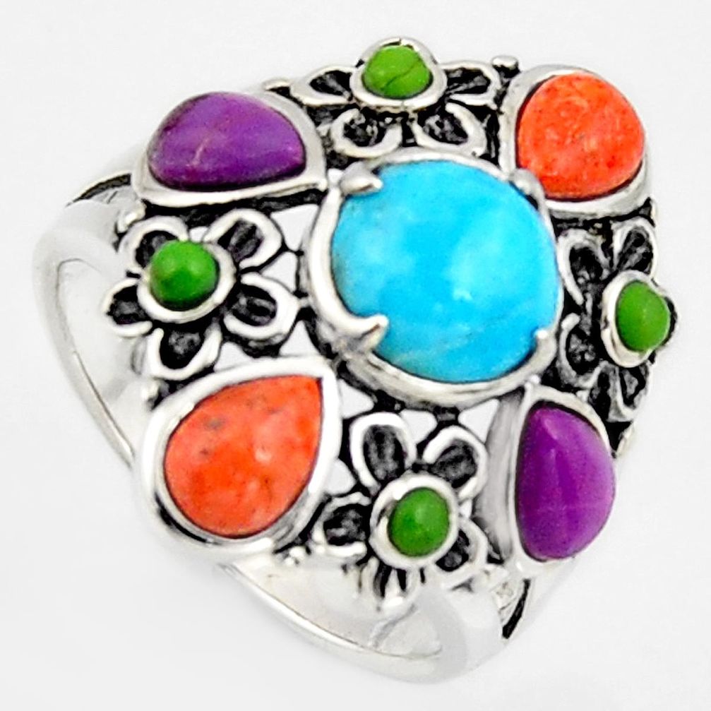 7.40cts southwestern multi color copper turquoise 925 silver ring size 7 c5736