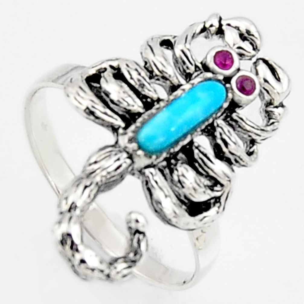 1.70cts southwestern blue copper turquoise garnet 925 silver ring size 7 c5739