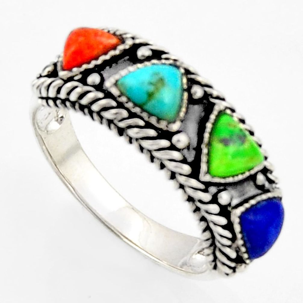 3.58cts southwestern multi color copper turquoise 925 silver ring size 9 c5740