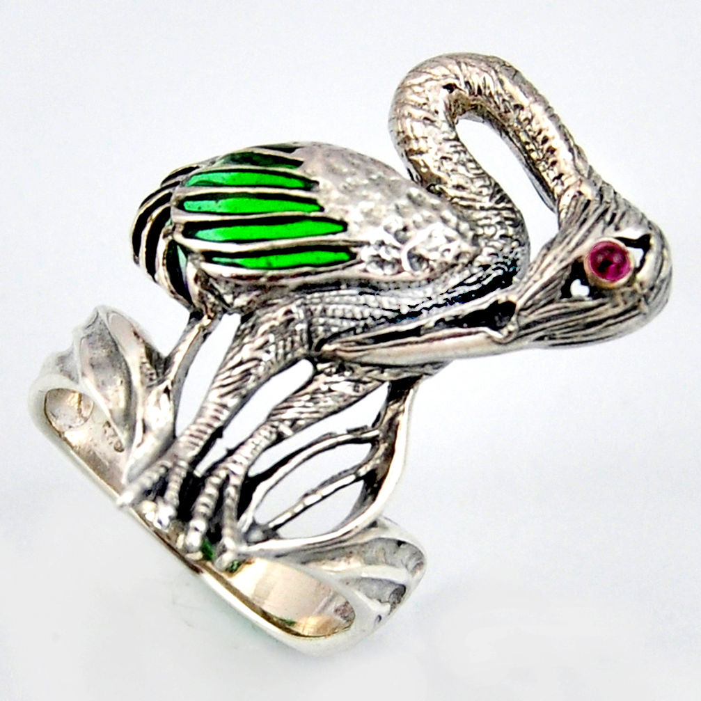 LAB 0.11cts natural red ruby enamel 925 silver flamingo ring jewelry size 6.5 c5797