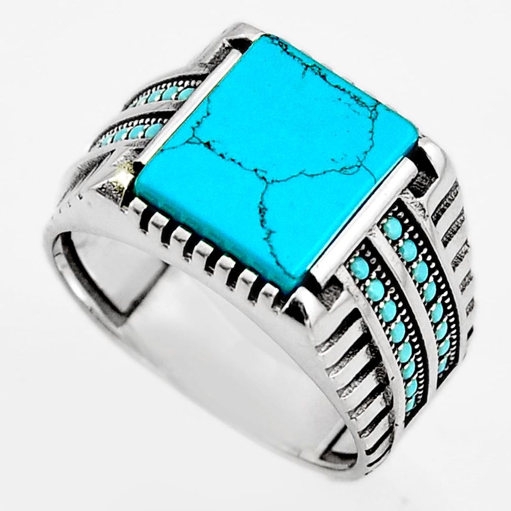 5.33cts fine blue turquoise 925 sterling silver mens ring size 10.5 c5987
