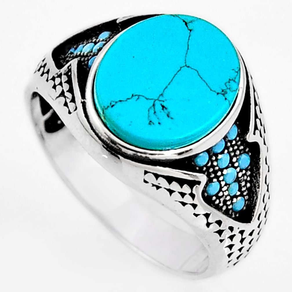 5.28cts fine blue turquoise 925 sterling silver mens ring jewelry size 9.5 c5993