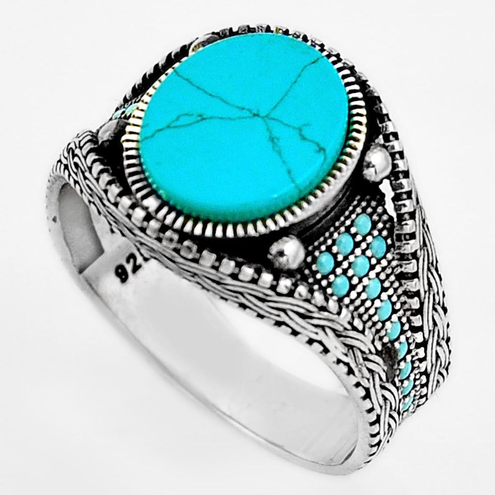 925 sterling silver 5.78cts fine blue turquoise mens ring size 11.5 c5998