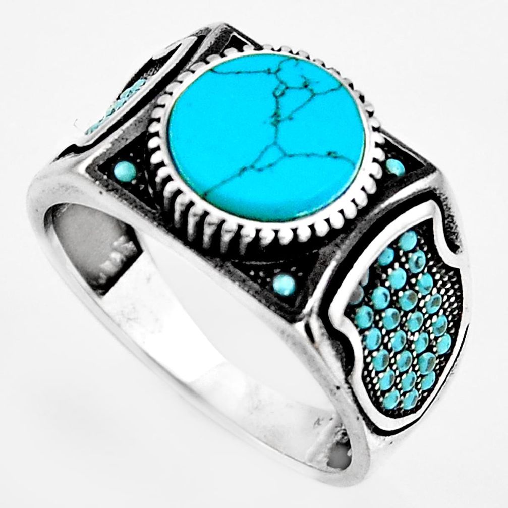 5.61cts fine blue turquoise 925 sterling silver mens ring size 11.5 c6000
