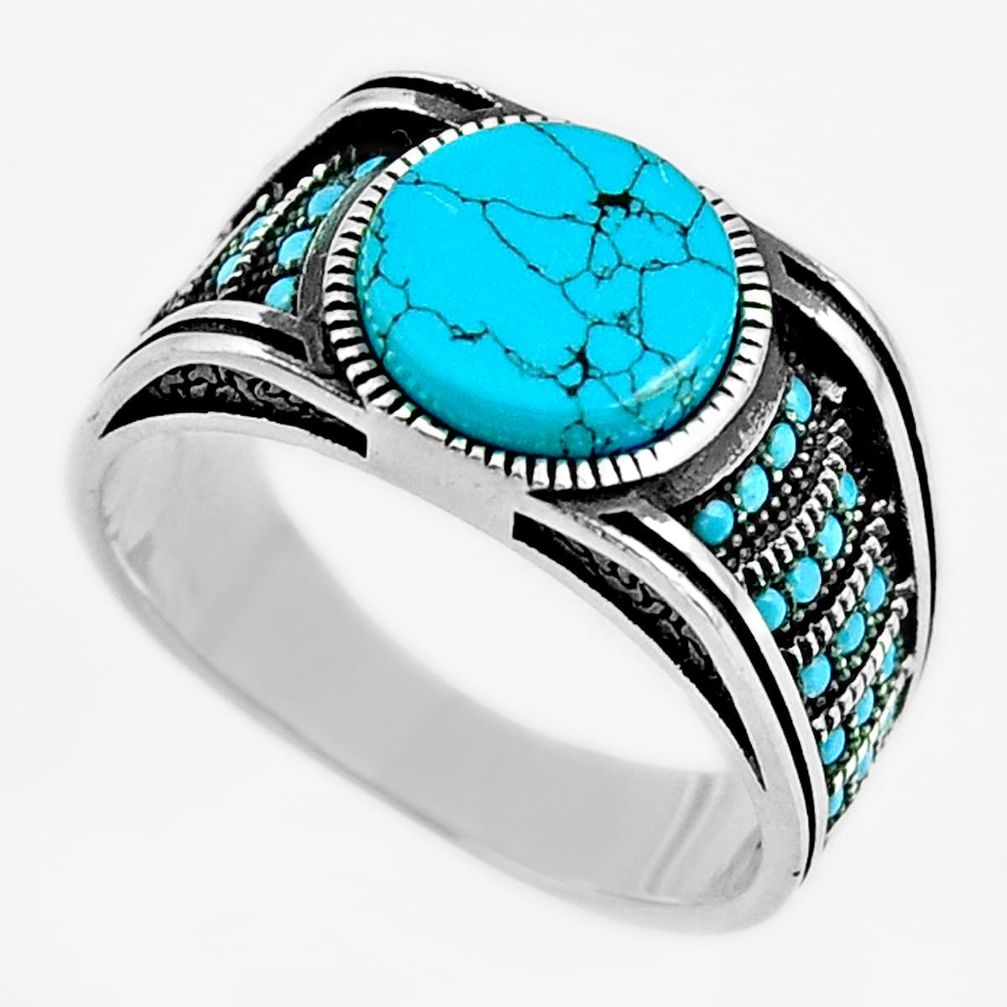 6.61cts fine blue turquoise 925 sterling silver mens ring size 11.5 c6005