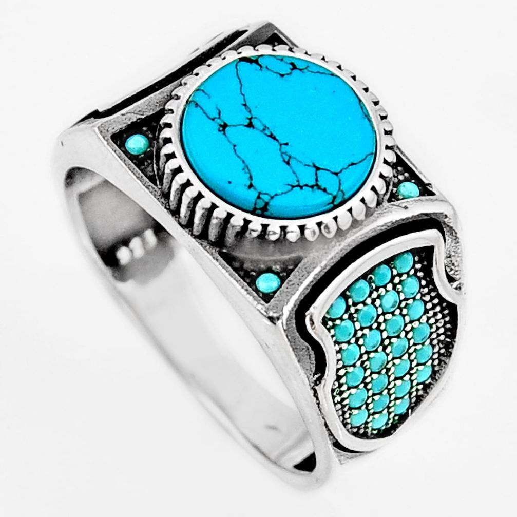925 sterling silver 6.15cts fine blue turquoise mens ring size 10.5 c6006