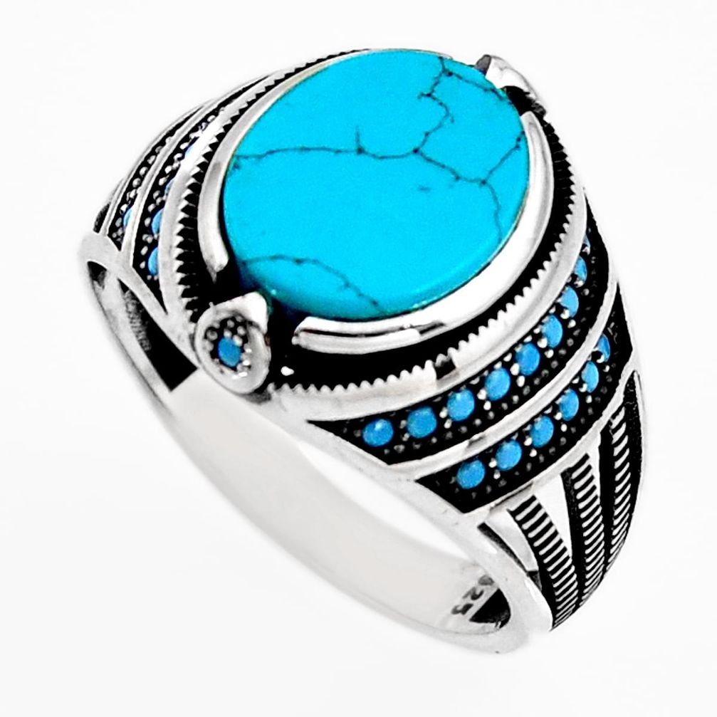 925 sterling silver 5.62cts fine blue turquoise mens ring jewelry size 11 c6009