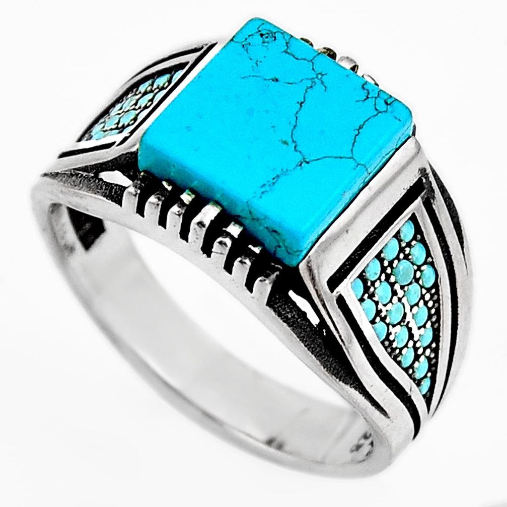 5.51cts fine blue turquoise 925 sterling silver mens ring size 11.5 c6014