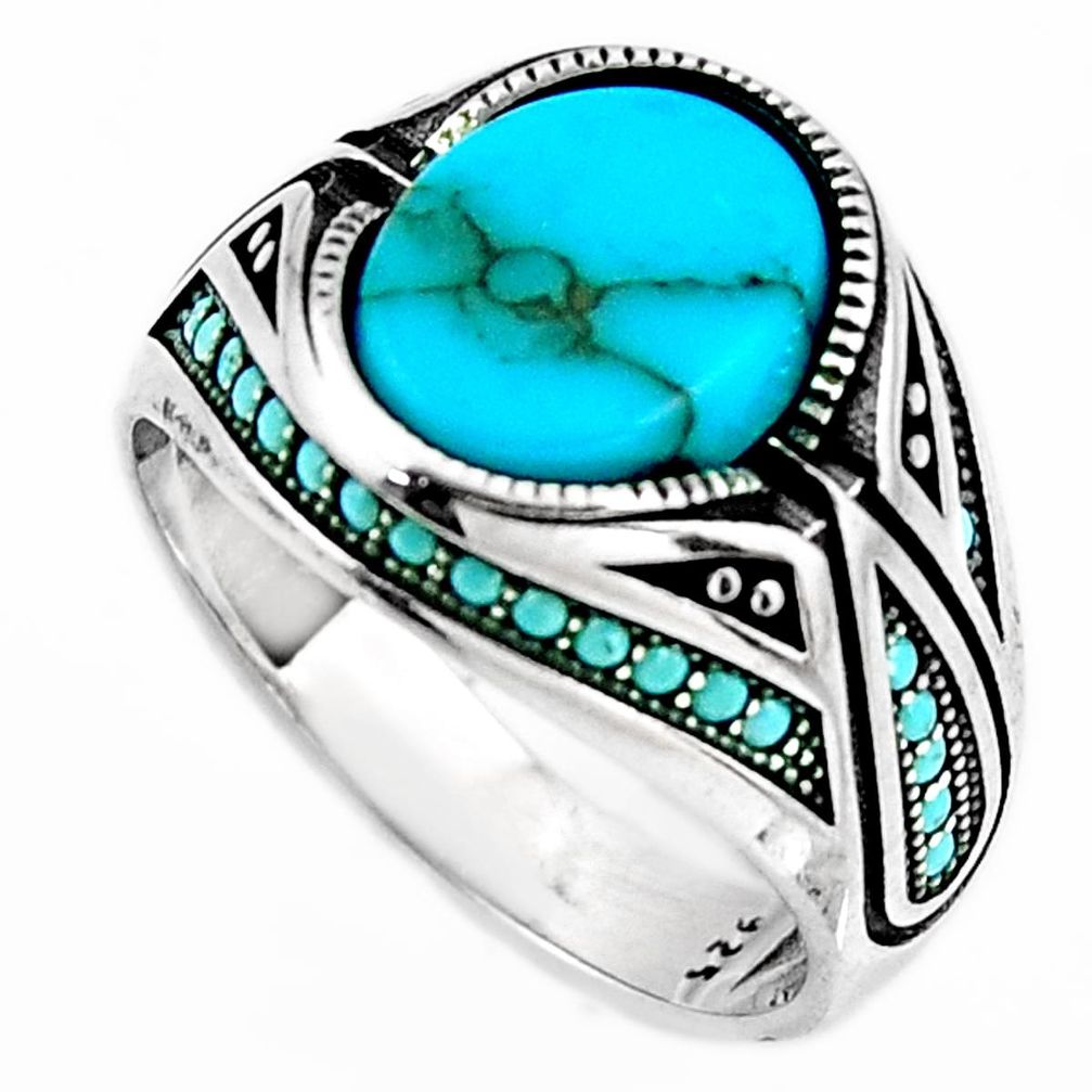 925 sterling silver 5.62cts fine blue turquoise mens ring jewelry size 10 c6019