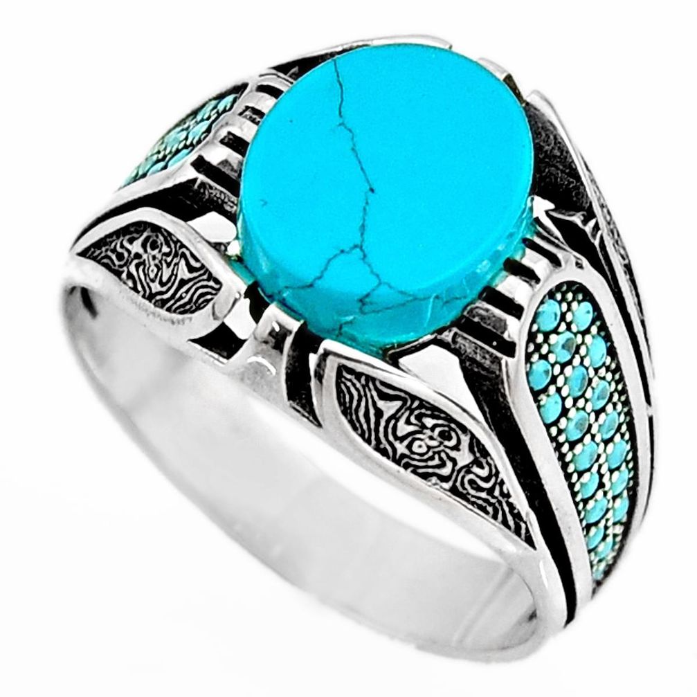 5.62cts fine blue turquoise 925 sterling silver mens ring size 11.5 c6029