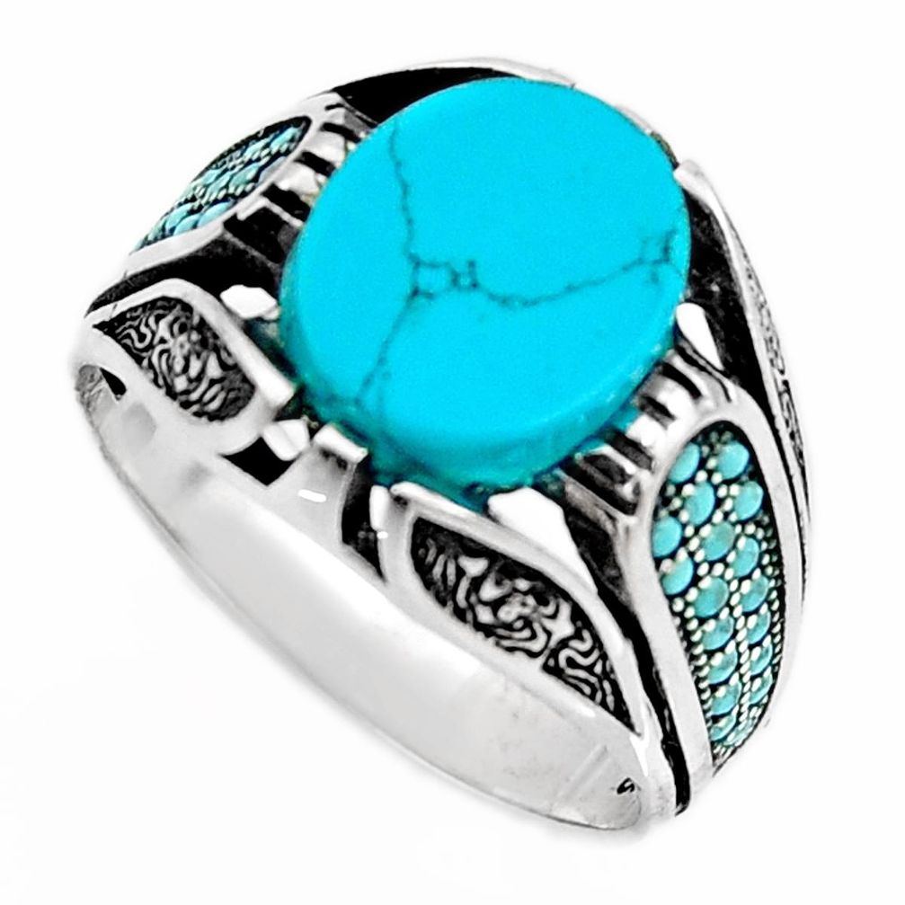 5.51cts fine blue turquoise 925 sterling silver mens ring size 10.5 c6033